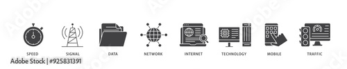 5G icon infographic illustration concept with icon of speed, signal, data, network, internet, technology, mobile and traffic icon live stroke and easy to edit 