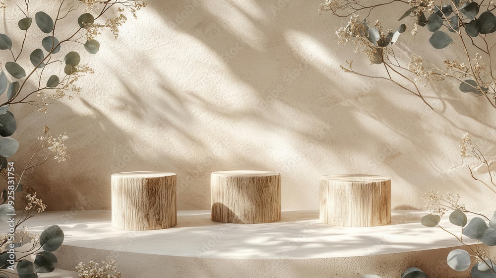 The minimal wabi-sabi inspired scene with three rough The minimal wabi-sabi inspired scene with three rough