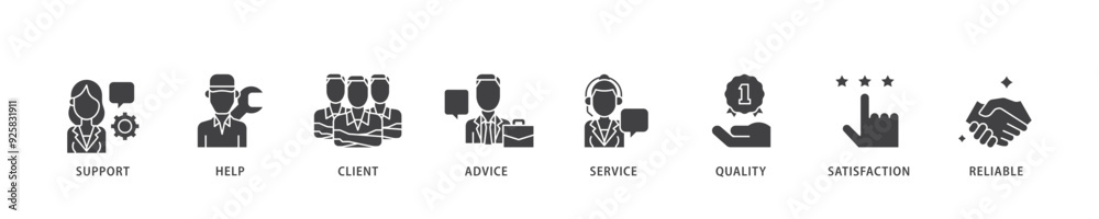 Customer care icon infographic illustration concept with icon of help, client, advice, chat, service, reliability, quality, and satisfaction icon live stroke and easy to edit Customer care icon infographic illustration concept with icon of help, client, advice, chat, service, reliability, quality, and satisfaction icon live stroke and easy to edit