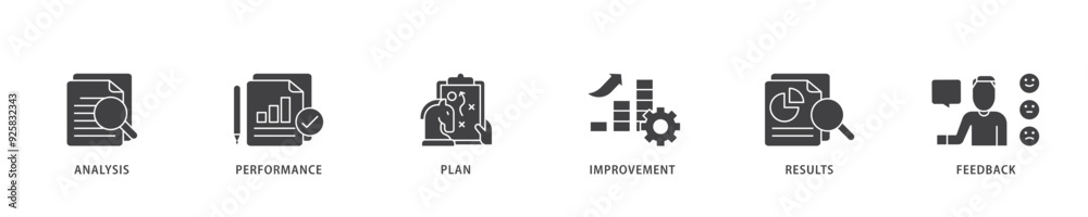 Evaluation icon infographic illustration concept with icon of analysis, performance, plan, improvement, results, and feedback  icon live stroke and easy to edit 