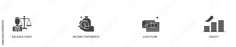 Financial statements icon infographic illustration concept with icon of graph, balance sheet, pie chart, income statements, money, calculator, income, earningicon live stroke and easy to edit Financial statements icon infographic illustration concept with icon of graph, balance sheet, pie chart, income statements, money, calculator, income, earningicon live stroke and easy to edit