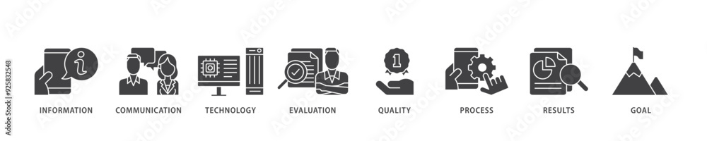 ICT icon infographic illustration concept with icon of antenna, radio, network, website, database, cloud, server, data, electronic, and processor icon live stroke and easy to edit ICT icon infographic illustration concept with icon of antenna, radio, network, website, database, cloud, server, data, electronic, and processor icon live stroke and easy to edit