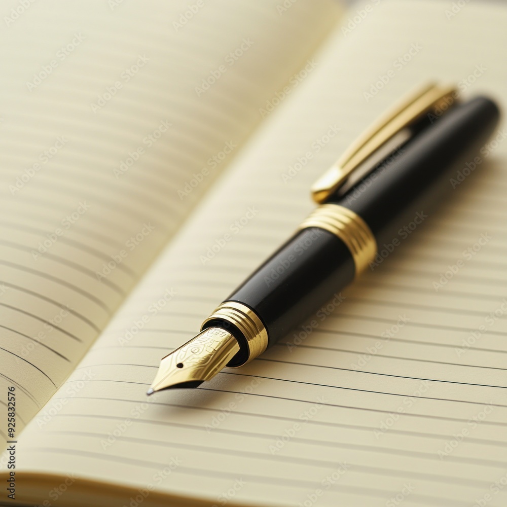 A Fountain Pen Resting on an Open Notebook A Fountain Pen Resting on an Open Notebook