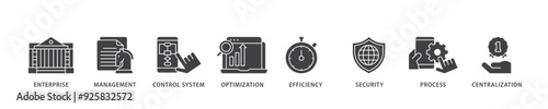 Industrial control system icon infographic illustration concept with icon of enterprise, management, control system, optimization, efficiency icon live stroke and easy to edit 