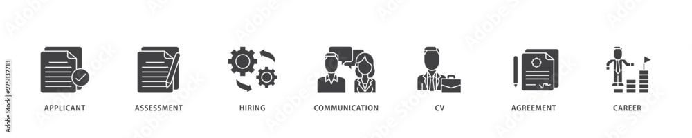 Job interview icon infographic illustration concept with icon of applicant, assessment, hiring, communication, cv, agreement and career icon live stroke and easy to edit Job interview icon infographic illustration concept with icon of applicant, assessment, hiring, communication, cv, agreement and career icon live stroke and easy to edit