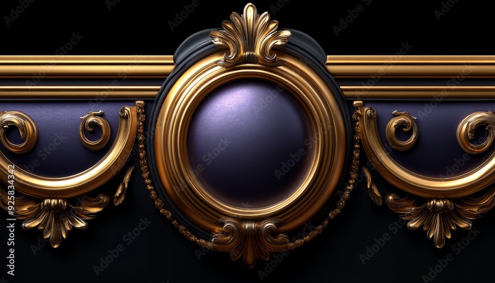 Obraz premium Ornate Gold Frame with Purple Center and Black Background