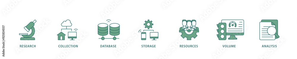 Big data icon infographic illustration concept with icon of research, collection, database, storage, resources, volume and analysis icon live stroke and easy to edit Big data icon infographic illustration concept with icon of research, collection, database, storage, resources, volume and analysis icon live stroke and easy to edit