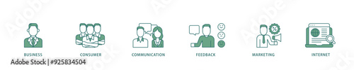 B2C icon infographic illustration concept with icon of  business, consumer, communications, feedback, marketing, and internet  icon live stroke and easy to edit 
