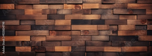 Dark Brown Wooden Blocks Wall. Rich Textured Surface for Interior Design