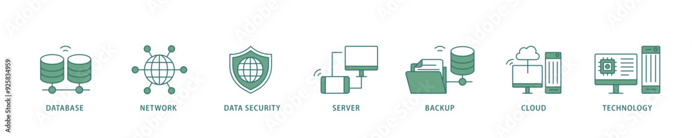 Data center icon infographic illustration concept with icon of database, network, data security, server, backup, cloud and technology icon live stroke and easy to edit Data center icon infographic illustration concept with icon of database, network, data security, server, backup, cloud and technology icon live stroke and easy to edit