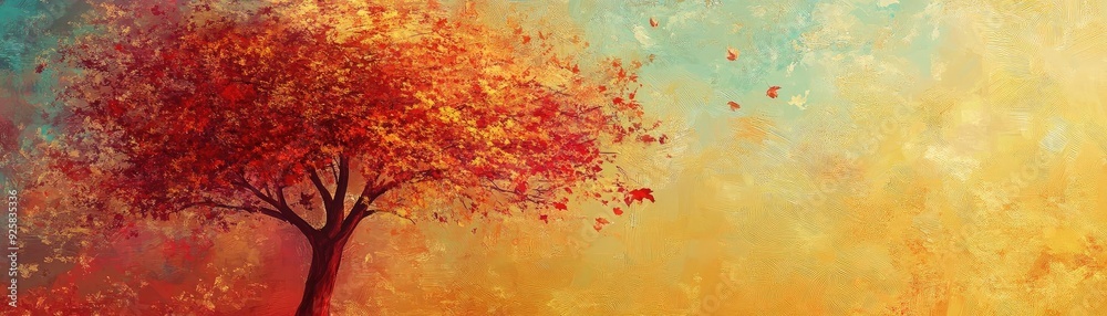 A vibrant autumn tree stands against a colorful backdrop, showcasing the beauty of natural change and seasonal transformation. A vibrant autumn tree stands against a colorful backdrop, showcasing the beauty of natural change and seasonal transformation.