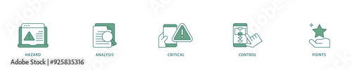 HACCP icon infographic illustration concept with icon of hazard analysis and critical control points acronym in food safety management system icon live stroke and easy to edit 