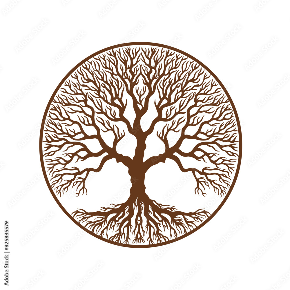 Naklejka premium Tree Branch isolated, Tree Clipart, Tree logo, Tree with root illustration
