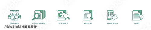 Kyc icon infographic illustration concept with icon of analysis, check, application, statistics, identification, consumer icon live stroke and easy to edit 