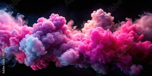Surreal pink and magenta smoke clouds swirling against a black background, creating a pastel beauty, pastel, beauty