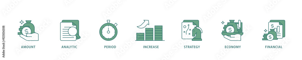 Sales growth icon infographic illustration concept with icon of financial, increase, economy, strategy, period, analytic, amount icon live stroke and easy to edit 