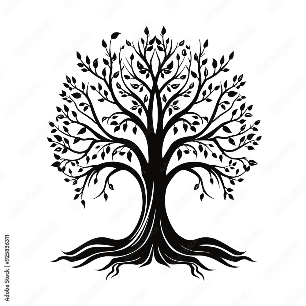 Obraz premium Tree silhouette, Tree Clipart, Tree logo, Tree with root illustration