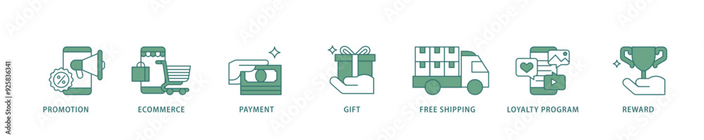 Shopping icon infographic illustration concept with icon of promotion, ecommerce, payment, gift, price, free shipping, loyalty, reward icon live stroke and easy to edit Shopping icon infographic illustration concept with icon of promotion, ecommerce, payment, gift, price, free shipping, loyalty, reward icon live stroke and easy to edit
