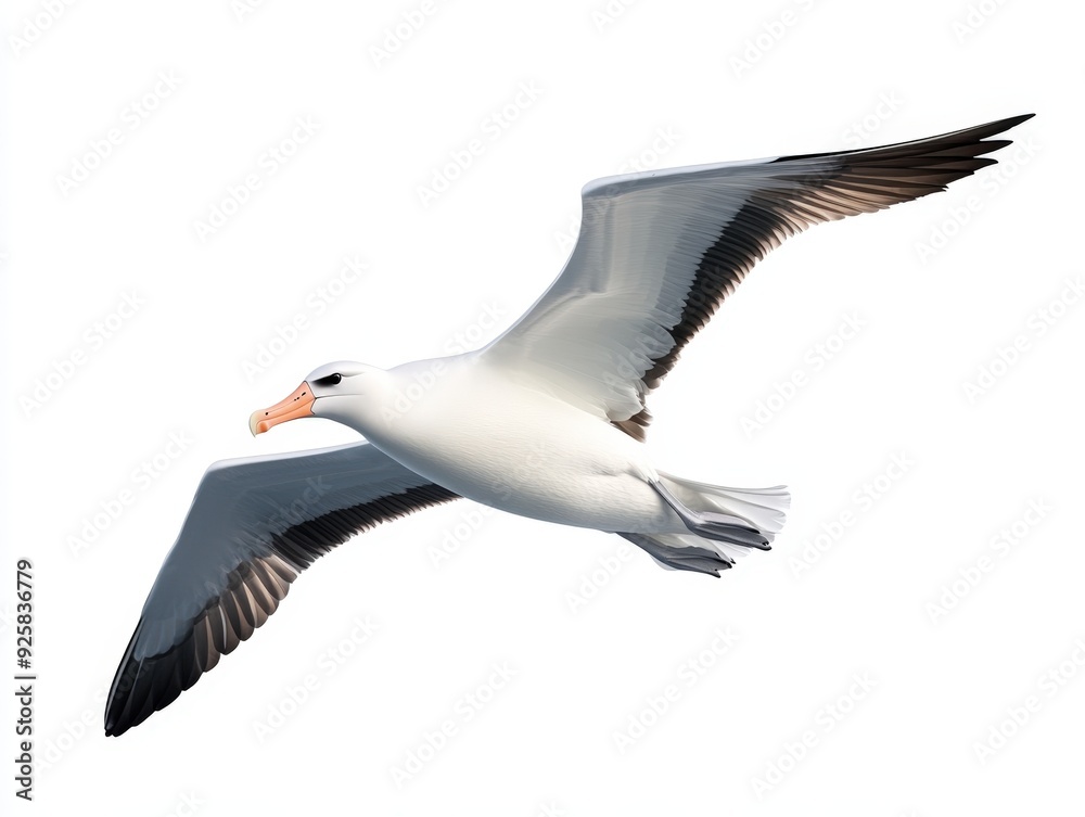 Obraz premium Majestic albatross soaring gracefully against a bright white backdrop during daylight
