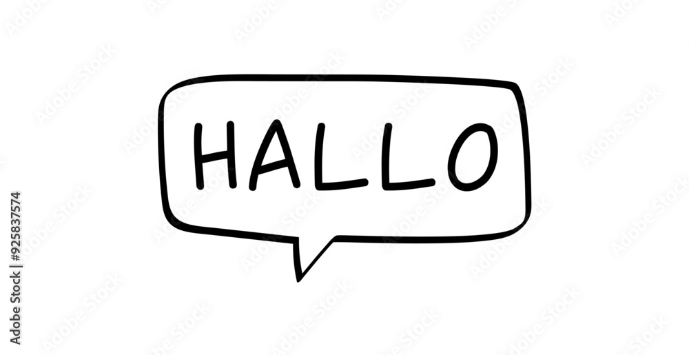 Hallo in Sprechblase, deutsches Wort in schwarz in schwarzer Blase isoliert auf weißem Hintergrund, Konzept, Vektor Illustration