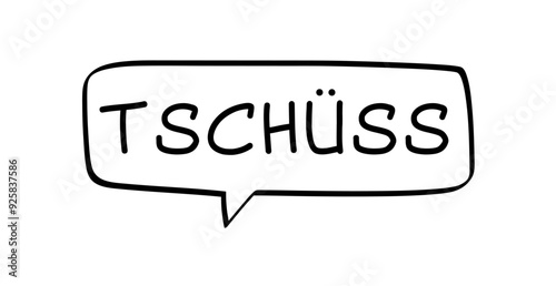 Tschüss in Sprechblase, deutsches Wort in schwarz in schwarzer Blase isoliert auf weißem Hintergrund, Konzept, Vektor Illustration