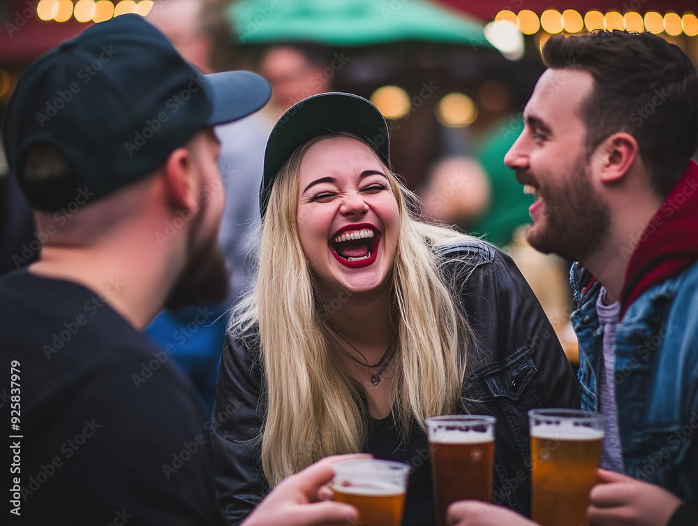 Three Close Friends Sharing Drinks and Laughter at a Cozy Outdoor Bar, Warmth and Friendship Highlighted in Macro Photography Three Close Friends Sharing Drinks and Laughter at a Cozy Outdoor Bar, Warmth and Friendship Highlighted in Macro Photography
