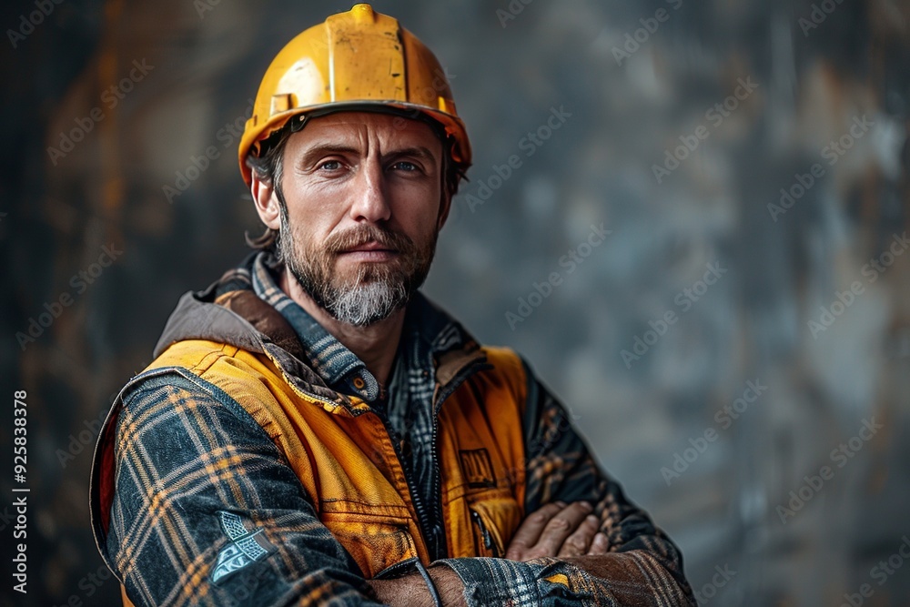 Labor Day site manager construction worker standing with wearing a safety vest and helmet, Generative Ai Labor Day site manager construction worker standing with wearing a safety vest and helmet, Generative Ai