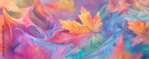 Colorful abstract background featuring vibrant autumn leaves in a swirl of pink and orange hues, perfect for artistic designs.