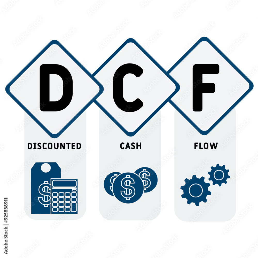 DCF - discounted cash flow acronym. business concept background. vector illustration concept with keywords and icons. lettering illustration with icons for web banner, flyer, landing pag DCF - discounted cash flow acronym. business concept background. vector illustration concept with keywords and icons. lettering illustration with icons for web banner, flyer, landing pag