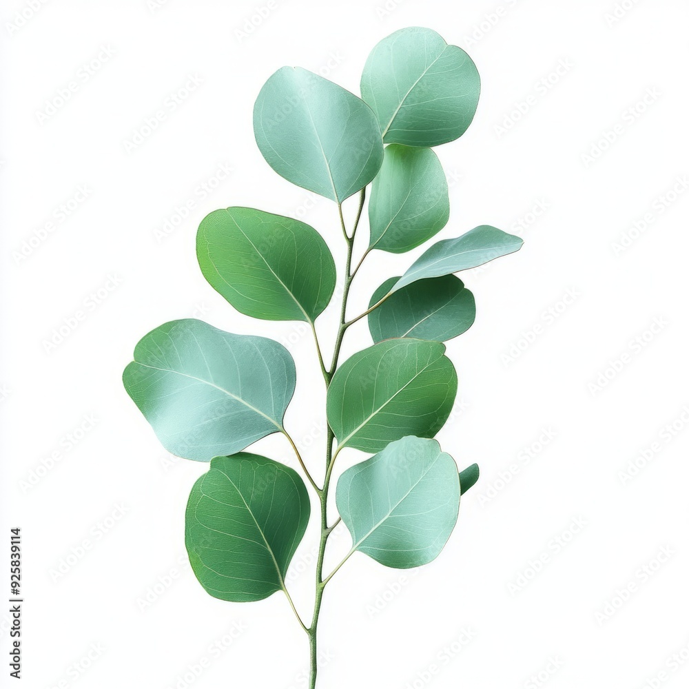 Close up of Green eucalyptus leaves on an isolated white background Close up of Green eucalyptus leaves on an isolated white background