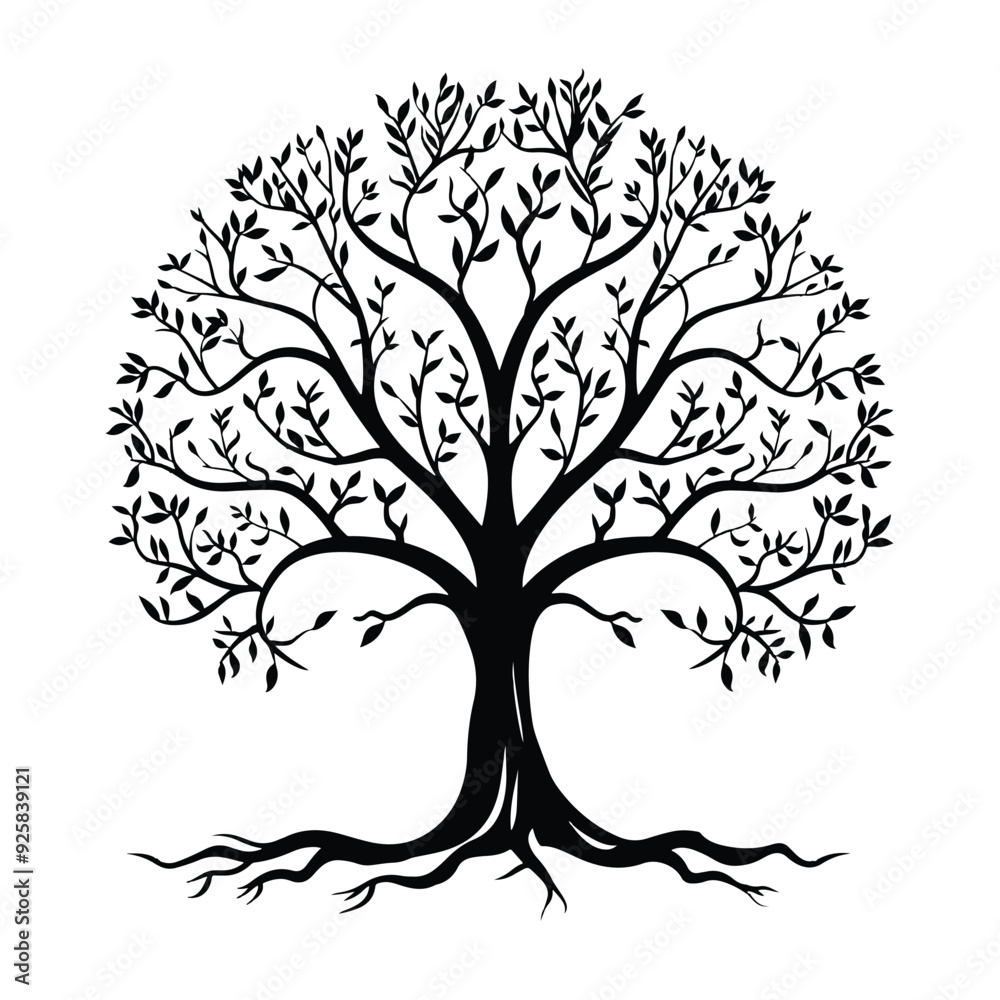 Obraz premium Tree silhouette, Tree Clipart, Tree logo, Tree with root illustration
