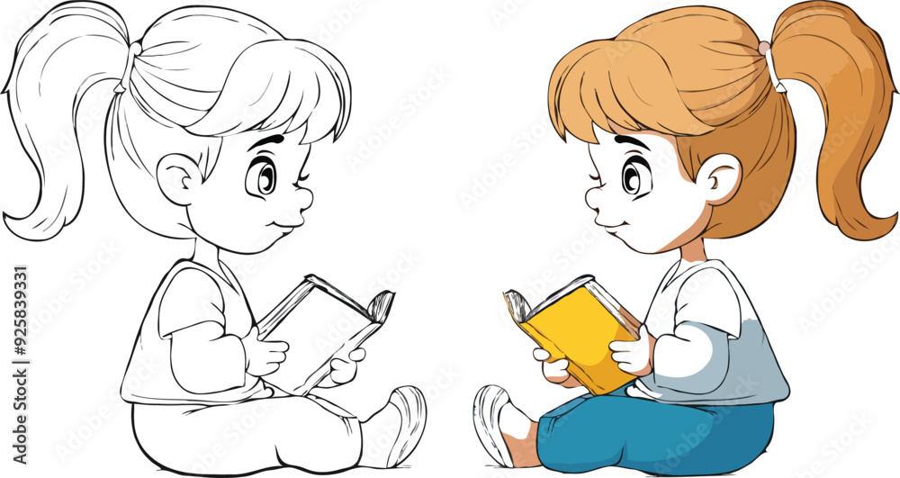coloring page simple drawing of cartoon character reading a book in library , coloring book coloring page simple drawing of cartoon character reading a book in library , coloring book