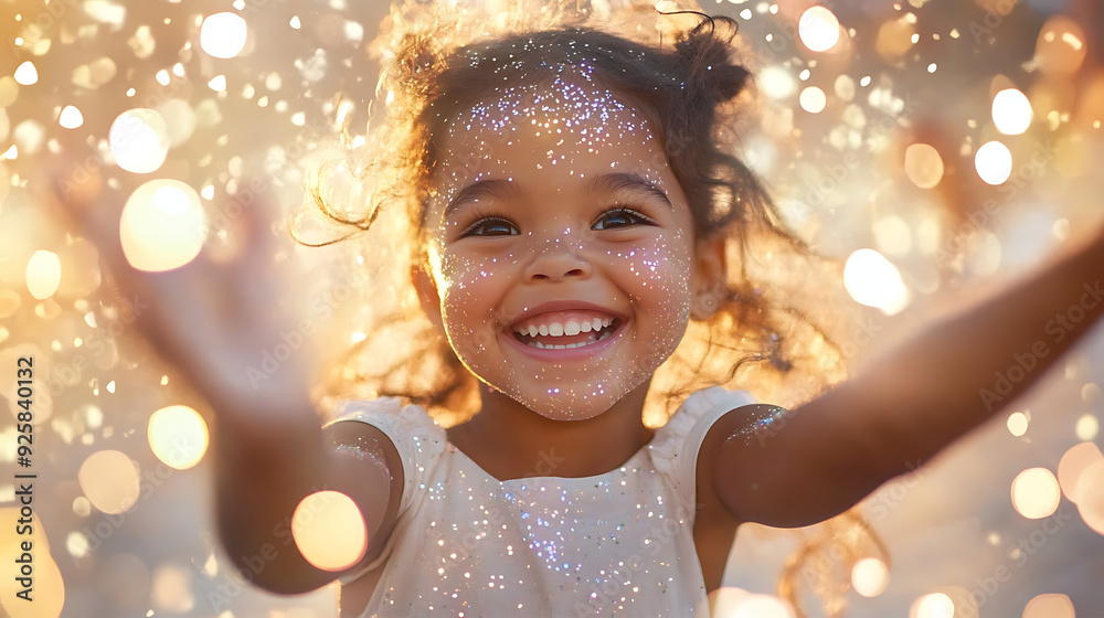 happy kids releasing glitter into the air during a party, with a backdrop of dreamy bokeh lights highlighting the festive spirit happy kids releasing glitter into the air during a party, with a backdrop of dreamy bokeh lights highlighting the festive spirit