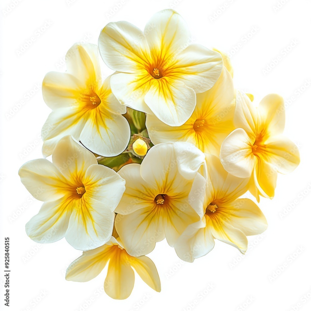 Close up of Bouquet primrose flowers on an isolated white background Close up of Bouquet primrose flowers on an isolated white background