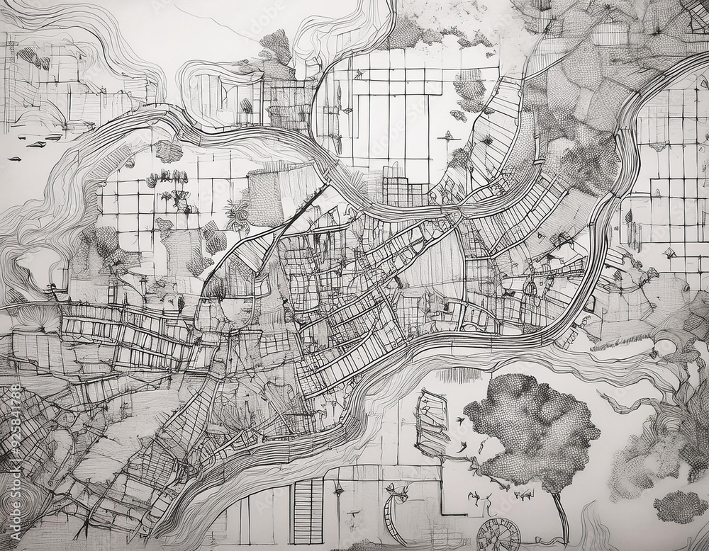 Naklejka premium 空想の手描きマップ