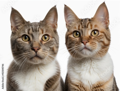 Close-up of Two Tabby Cats with White Chest Patches Looking Up photo