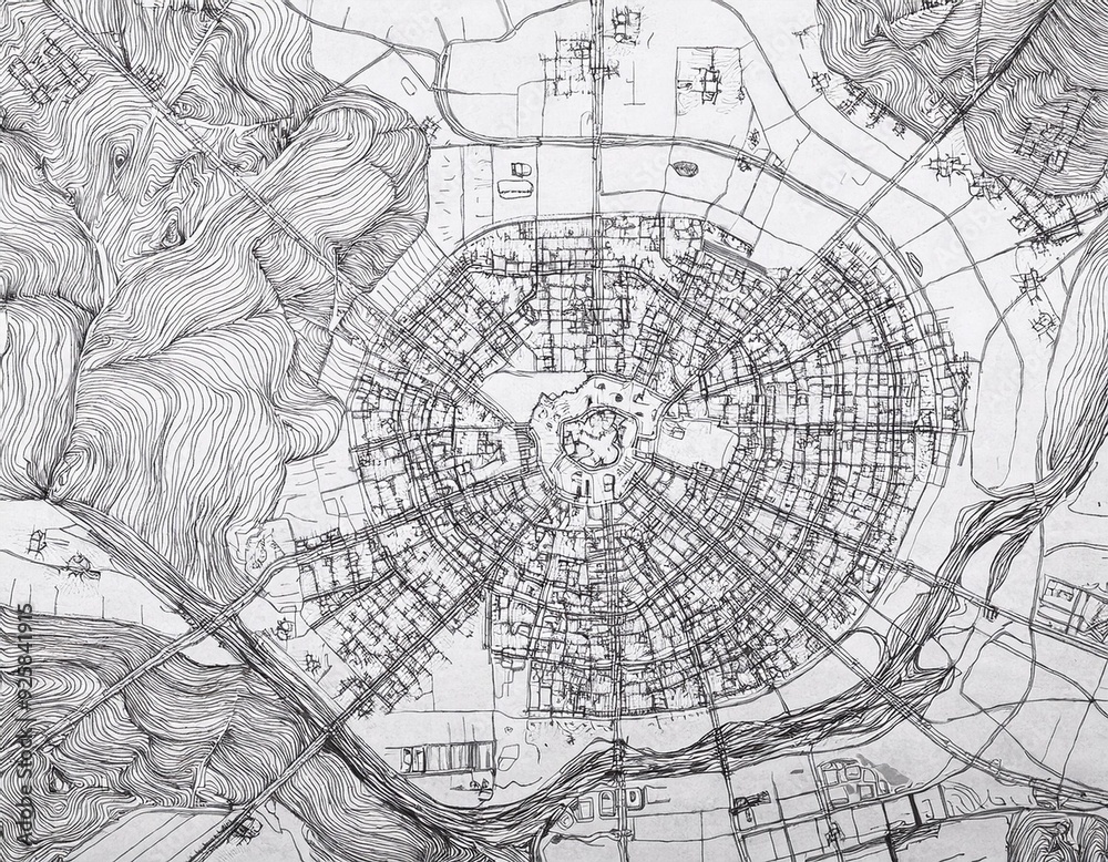 Fototapeta premium 空想の手描きマップ