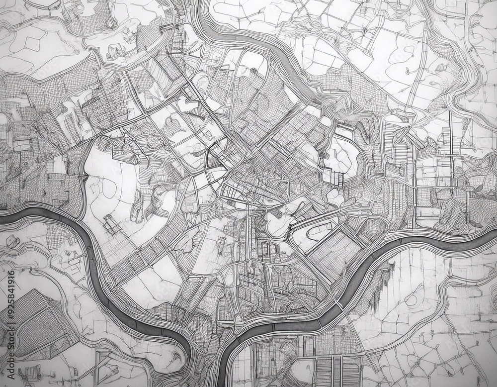 Obraz premium 空想の手描きマップ