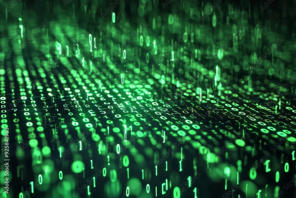 Green Dark Binary Code with Data Streaming Background created with Generative AI Green Dark Binary Code with Data Streaming Background created with Generative AI