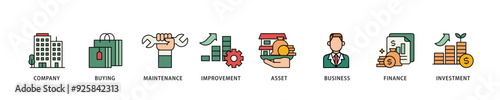 Capital expenditure icon infographic illustration concept with icon of company, buying, maintenance, improvement, asset, business, finance, investment icon live stroke and easy to edit 