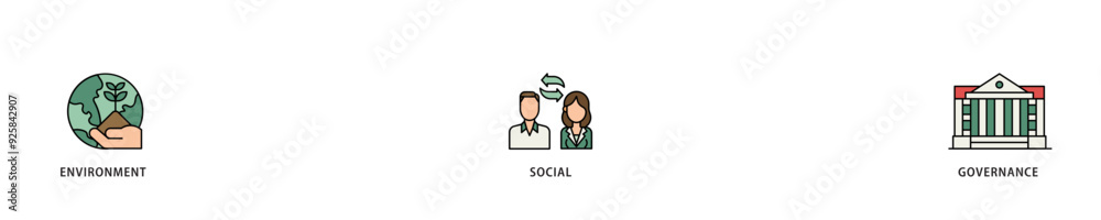 ESG icon infographic illustration concept with icon of investment screen ing icon live stroke and easy to edit ESG icon infographic illustration concept with icon of investment screen ing icon live stroke and easy to edit