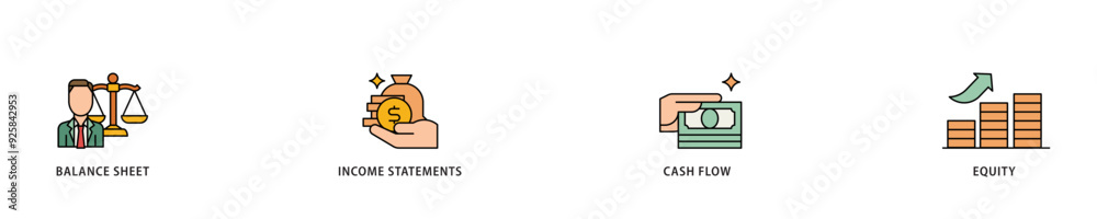 Financial statements icon infographic illustration concept with icon of graph, balance sheet, pie chart, income statements, money, calculator, income, earningicon live stroke and easy to edit Financial statements icon infographic illustration concept with icon of graph, balance sheet, pie chart, income statements, money, calculator, income, earningicon live stroke and easy to edit