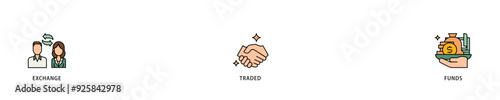 ETF icon infographic illustration concept with icon of money, cash flow, trading, transaction, bank, accounting, and growth icon live stroke and easy to edit 