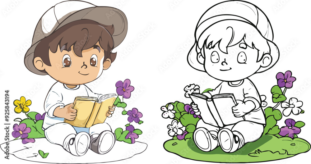 coloring page simple drawing of cartoon character reading a book in library , coloring book coloring page simple drawing of cartoon character reading a book in library , coloring book