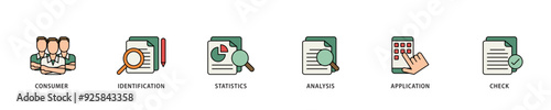 Kyc icon infographic illustration concept with icon of analysis, check, application, statistics, identification, consumer icon live stroke and easy to edit 