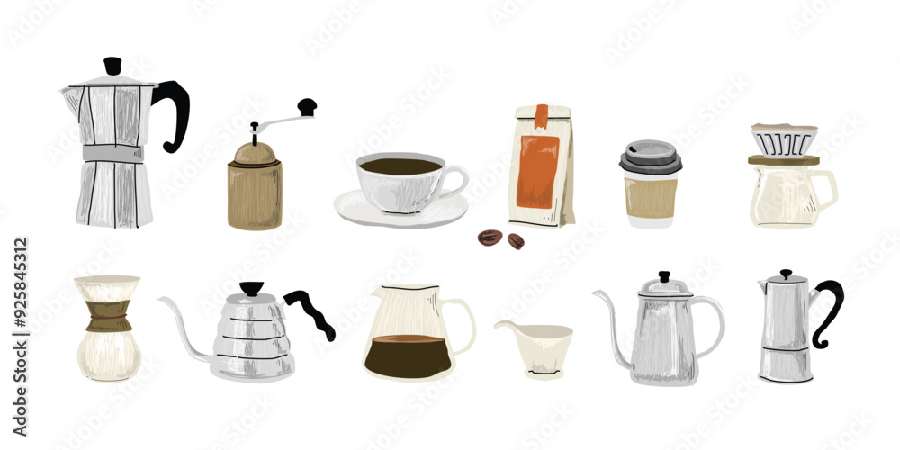 Coffee icon in Hand-drawn style set , Drawing of cafe elements for design menu label packaging . icons vector illustration Coffee icon in Hand-drawn style set , Drawing of cafe elements for design menu label packaging . icons vector illustration