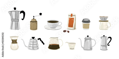 Coffee icon in Hand-drawn style set , Drawing of cafe elements for design menu label packaging . icons vector illustration	