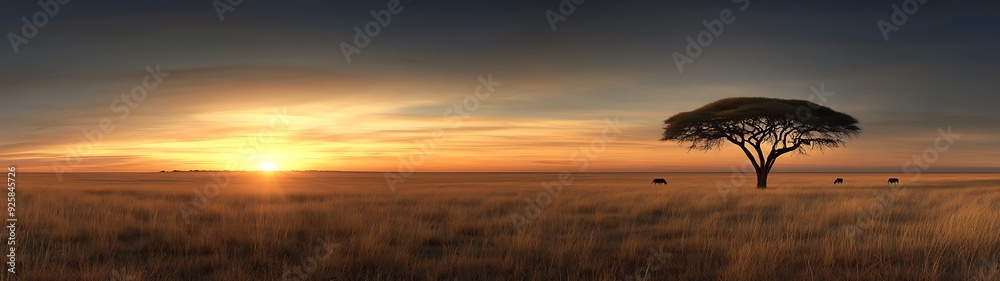 A wide-angle shot of a savanna ecosystem at sunrise, showing the energy transfer between plants and herbivores, the warm glow of the sun adding depth to the scene, more clarity with clear light and A wide-angle shot of a savanna ecosystem at sunrise, showing the energy transfer between plants and herbivores, the warm glow of the sun adding depth to the scene, more clarity with clear light and