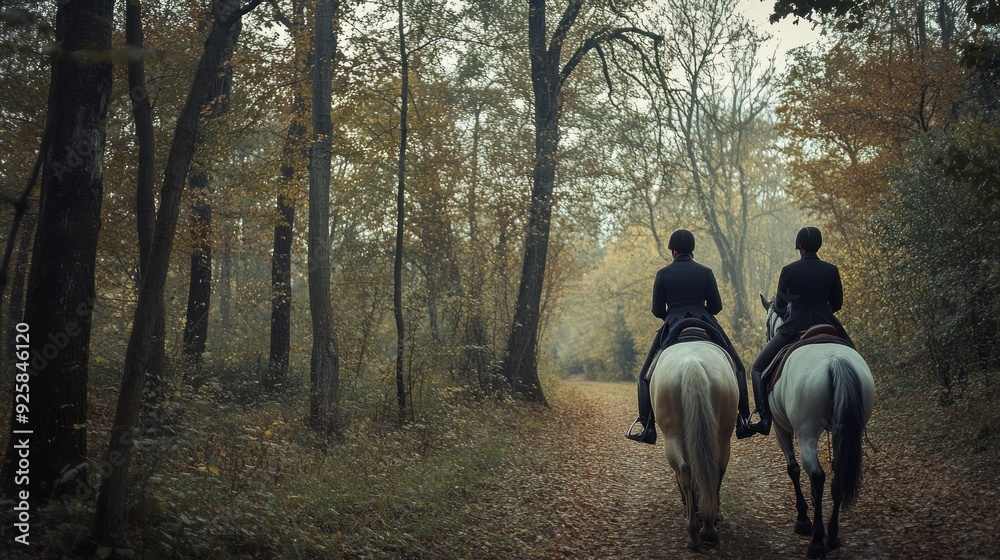 Two Riders on Horseback in a Forest Two Riders on Horseback in a Forest