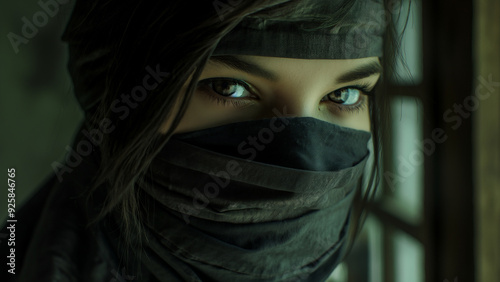 White female Ninja, serious look